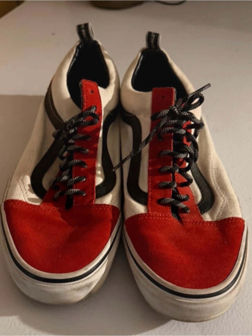 Vans Red, White & Black Low-Top Suede Canvas Sneakers Mens 10/Womans 11.5
